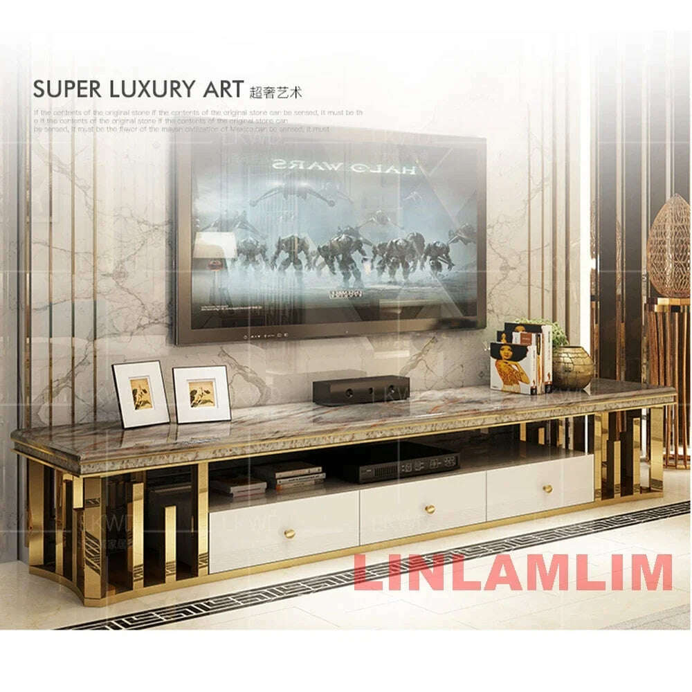 KIMLUD, Linlamlim Minimalist Sticking Seashell Coffee Table in Gold Stainless Steel Frame Natural Marble Tea Table Living Room Furniture, KIMLUD Womens Clothes