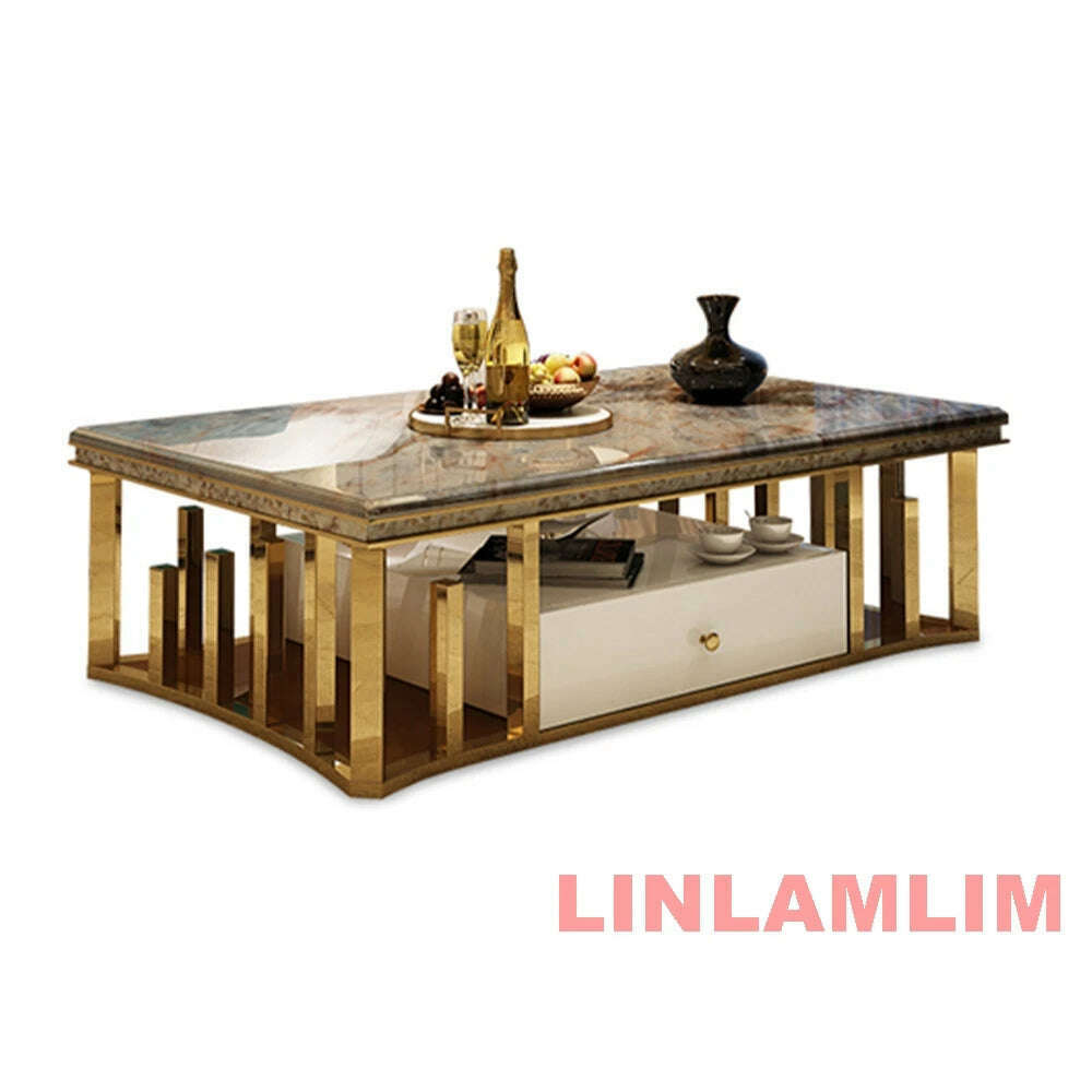 KIMLUD, Linlamlim Minimalist Sticking Seashell Coffee Table in Gold Stainless Steel Frame Natural Marble Tea Table Living Room Furniture, gold marble, KIMLUD APPAREL - Womens Clothes