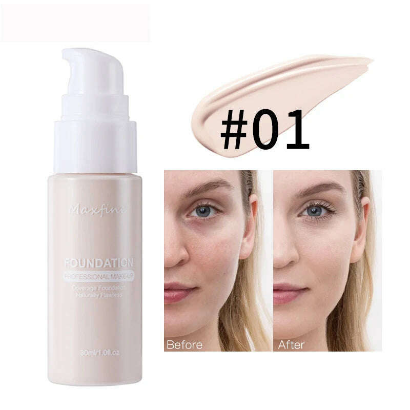 KIMLUD, Liquid Foundation Effective Concealer Waterproof Sweat-resistant Makeup Professional Cosmetics, 01, KIMLUD APPAREL - Womens Clothes