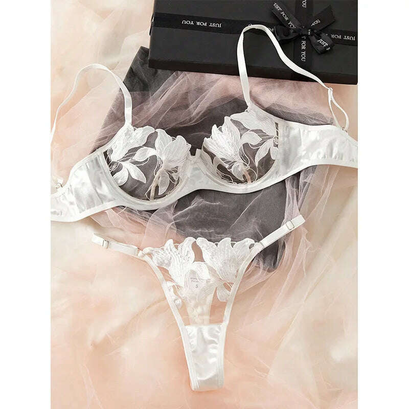 KIMLUD, Little Fresh Flower Embroidery Fun Underwear Sexy Bra Women's Fun Set, KIMLUD Womens Clothes