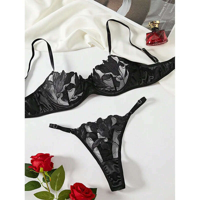 KIMLUD, Little Fresh Flower Embroidery Fun Underwear Sexy Bra Women's Fun Set, KIMLUD Womens Clothes