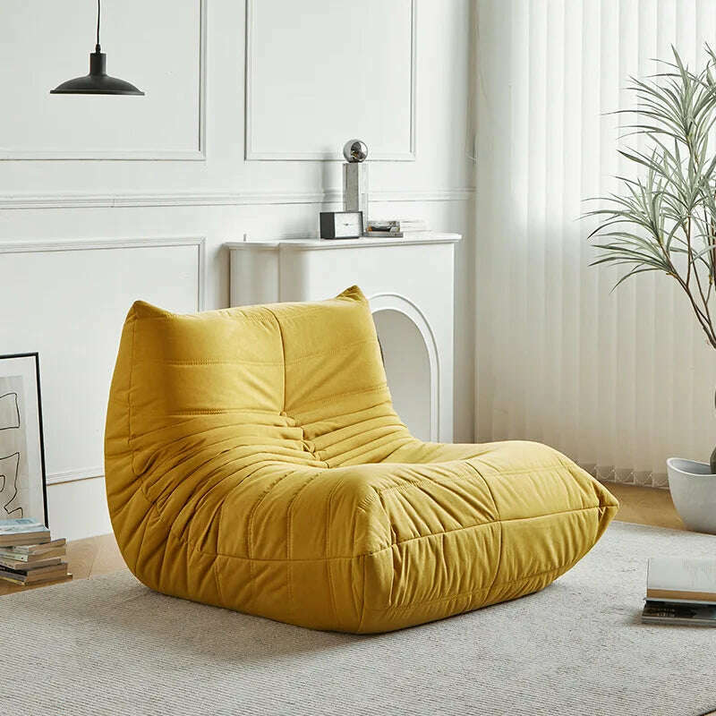 KIMLUD, Living Room Single Sofas Furniture Nordic Caterpillar Lazy Sofa Whole Sponge Single Seat Bedroom Leisure Sofa Recliner Chaises, Velvet yellow, KIMLUD APPAREL - Womens Clothes