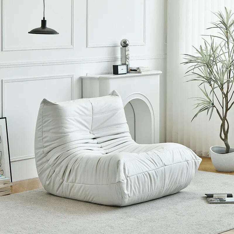 KIMLUD, Living Room Single Sofas Furniture Nordic Caterpillar Lazy Sofa Whole Sponge Single Seat Bedroom Leisure Sofa Recliner Chaises, Leather White, KIMLUD APPAREL - Womens Clothes