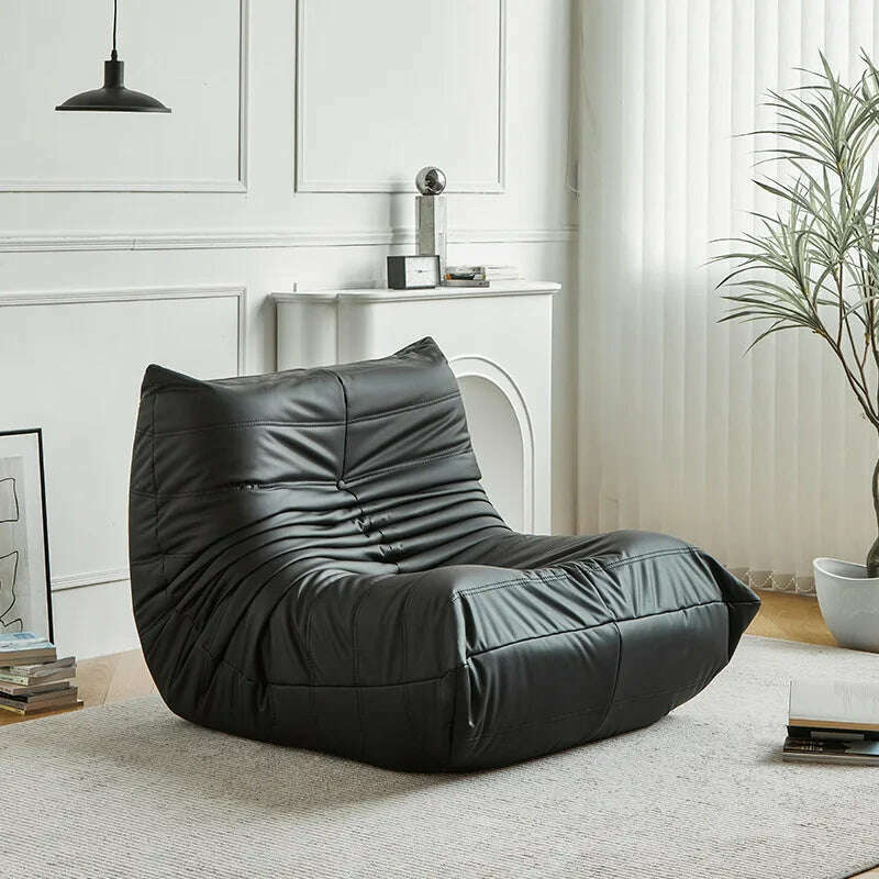 KIMLUD, Living Room Single Sofas Furniture Nordic Caterpillar Lazy Sofa Whole Sponge Single Seat Bedroom Leisure Sofa Recliner Chaises, Leather Black, KIMLUD APPAREL - Womens Clothes