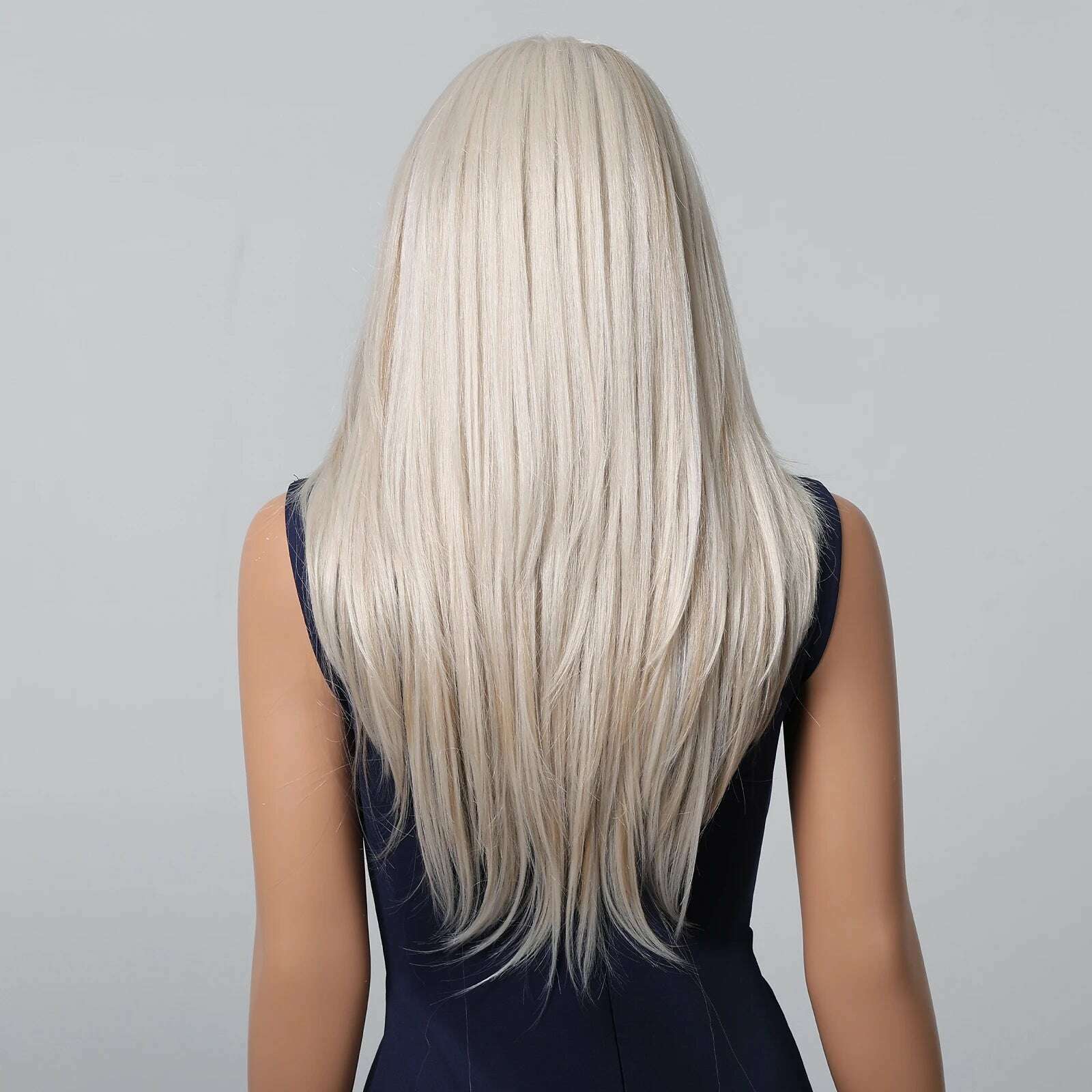 Long Straight Layered Lace Wigs for Women 22 Inches Platinum Blonde Highlights Hair 13*6 Lace Front Synthetic Wigs for Daily Use - KIMLUD