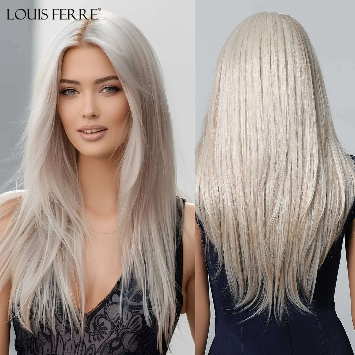 KIMLUD, Long Straight Layered Lace Wigs for Women 22 Inches Platinum Blonde Highlights Hair 13*6 Lace Front Synthetic Wigs for Daily Use, SWLF1007-4BL22 / 22INCHES / 13*6 | 1pc | 180%, KIMLUD APPAREL - Womens Clothes