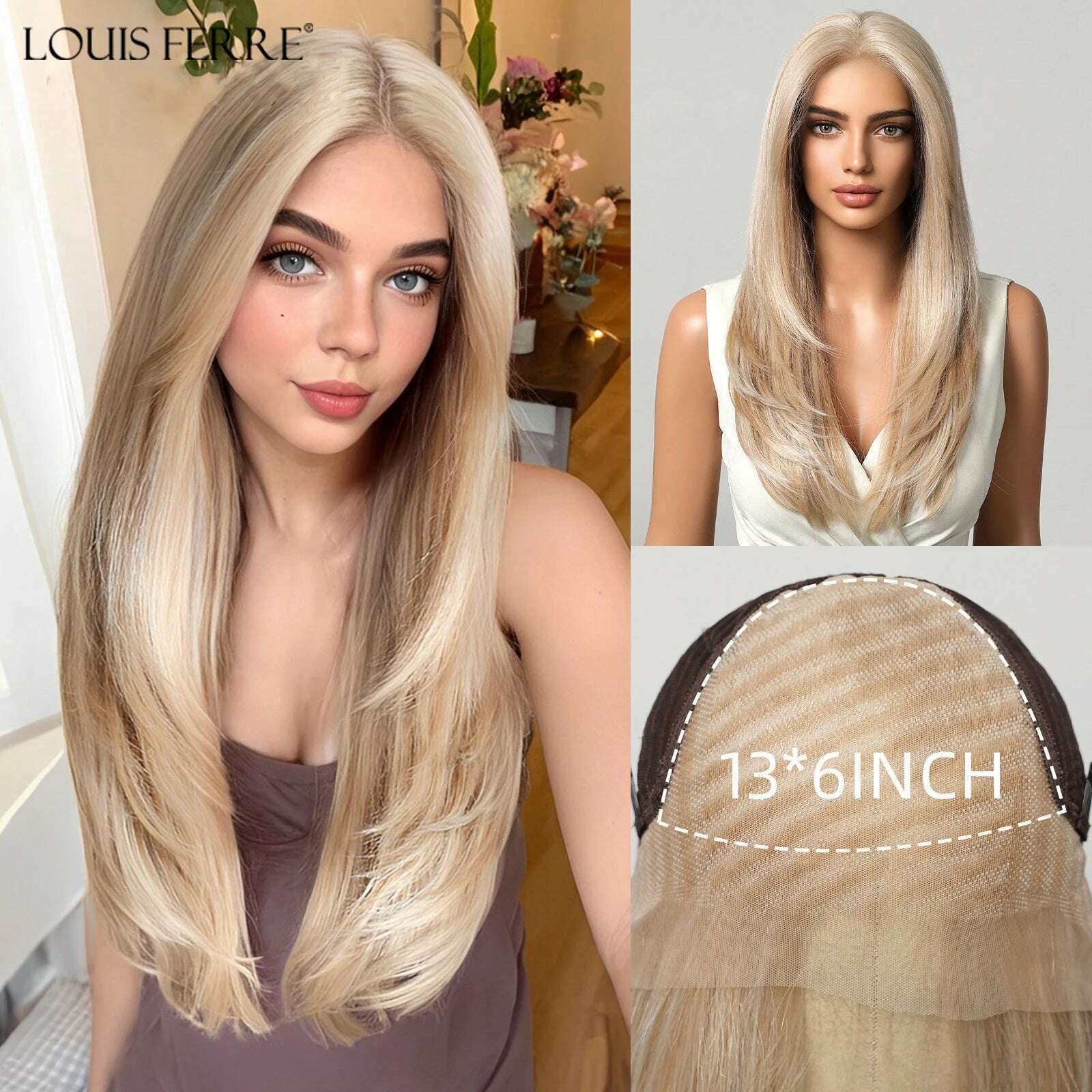 KIMLUD, Long Straight Layered Lace Wigs for Women 22 Inches Platinum Blonde Highlights Hair 13*6 Lace Front Synthetic Wigs for Daily Use, SWLF1007-5BL22 / 22INCHES / 13*6 | 1pc | 180%, KIMLUD APPAREL - Womens Clothes