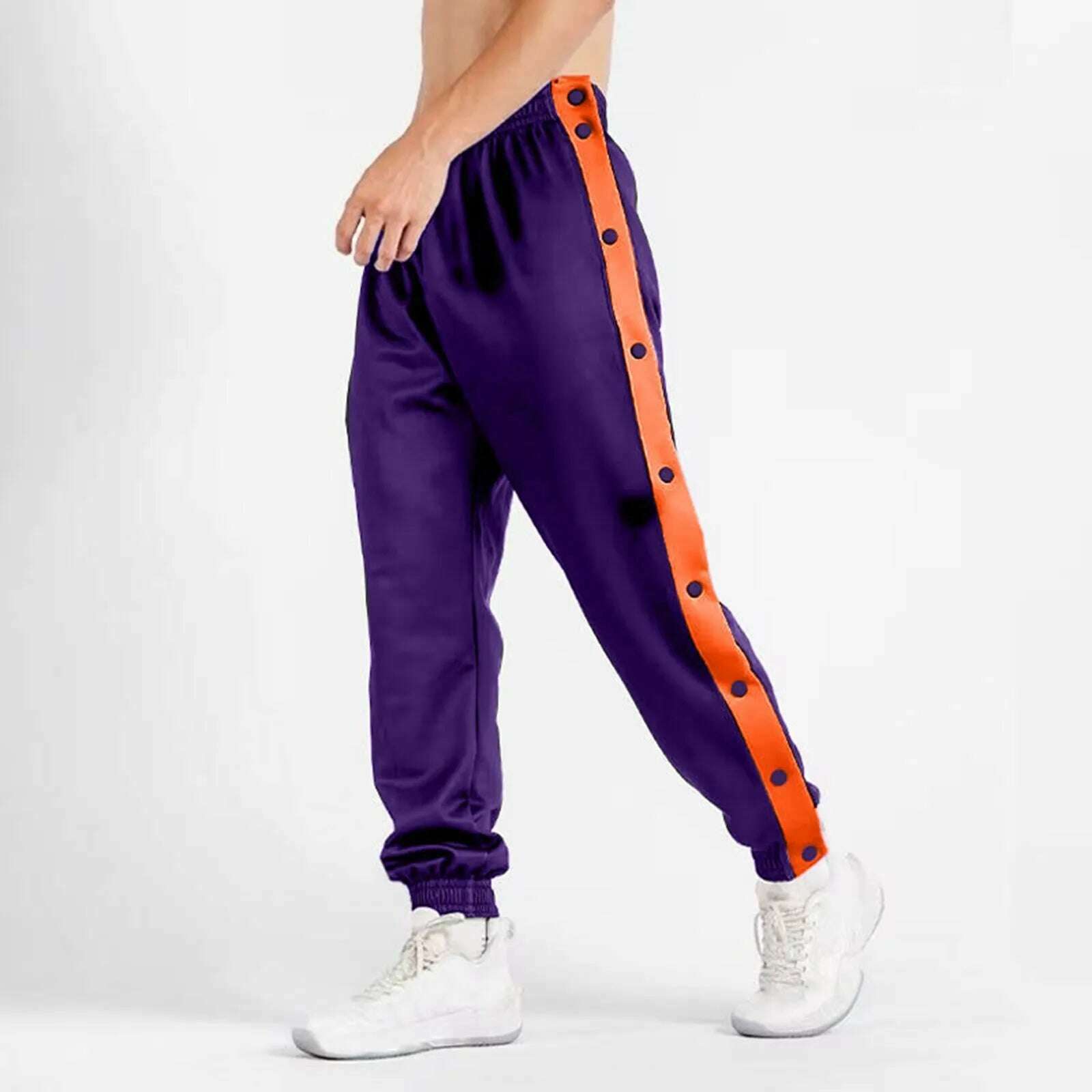 KIMLUD, Loose Fit Button Side Basketball Training Joggers With Elastic Cuffs Nine Point Pants For Men's Fashion Trend Gradient, PURPLE / M / United States, KIMLUD APPAREL - Womens Clothes