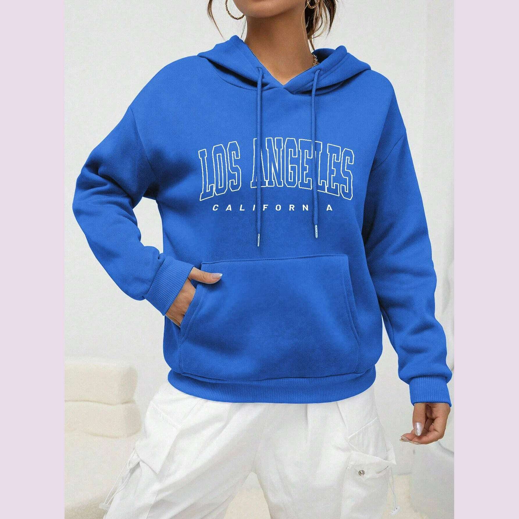 KIMLUD, Los Angeles Art Letter Design Women Streetwear American Style Fashion Sweatshirt Autumn Hip Hop Female Hoodies Casual Fleece Top, Blue / S, KIMLUD APPAREL - Womens Clothes