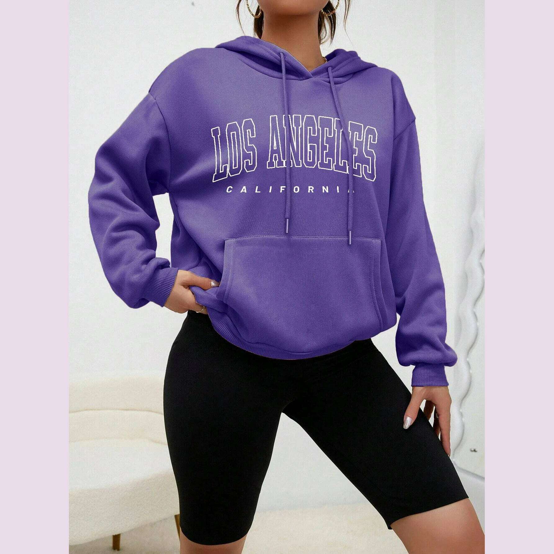 KIMLUD, Los Angeles Art Letter Design Women Streetwear American Style Fashion Sweatshirt Autumn Hip Hop Female Hoodies Casual Fleece Top, Purple / S, KIMLUD APPAREL - Womens Clothes