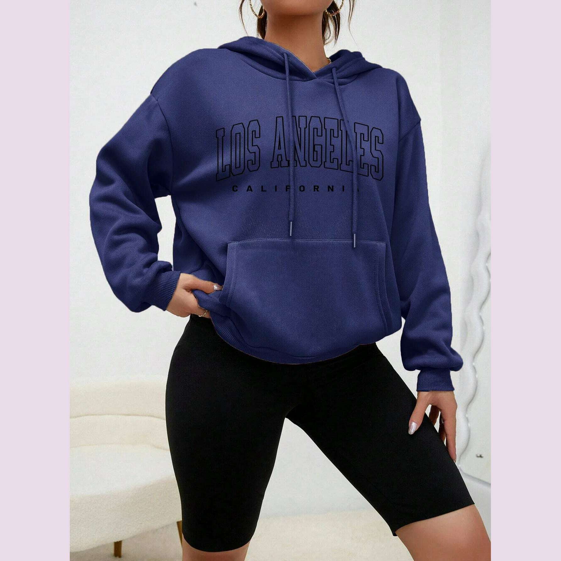 KIMLUD, Los Angeles Art Letter Design Women Streetwear American Style Fashion Sweatshirt Autumn Hip Hop Female Hoodies Casual Fleece Top, Dark Blue1 / S, KIMLUD APPAREL - Womens Clothes