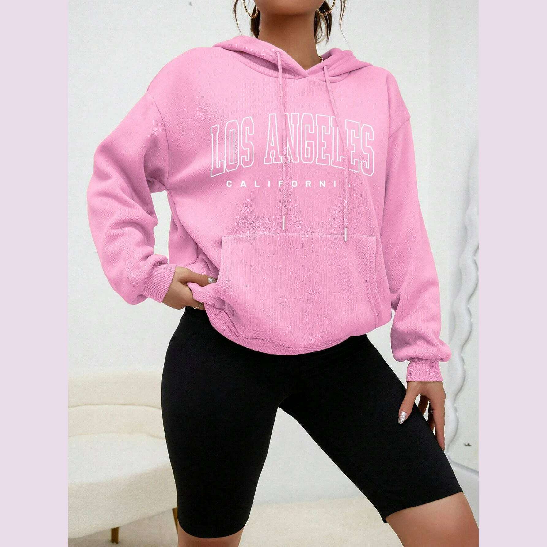 KIMLUD, Los Angeles Art Letter Design Women Streetwear American Style Fashion Sweatshirt Autumn Hip Hop Female Hoodies Casual Fleece Top, Pink / M, KIMLUD APPAREL - Womens Clothes