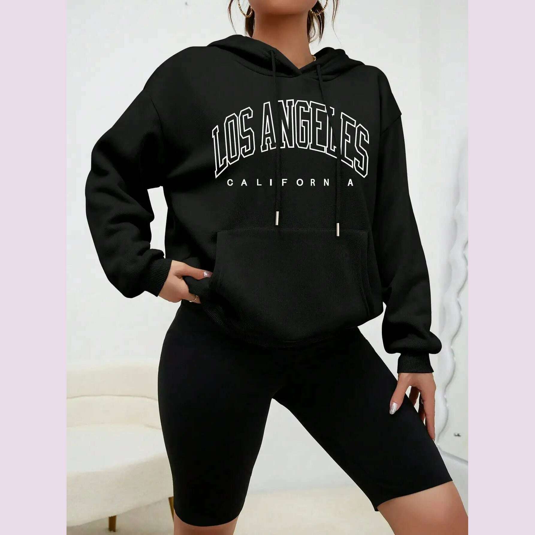 Los Angeles Art Letter Design Women Streetwear American Style Fashion Sweatshirt Autumn Hip Hop Female Hoodies Casual Fleece Top - KIMLUD