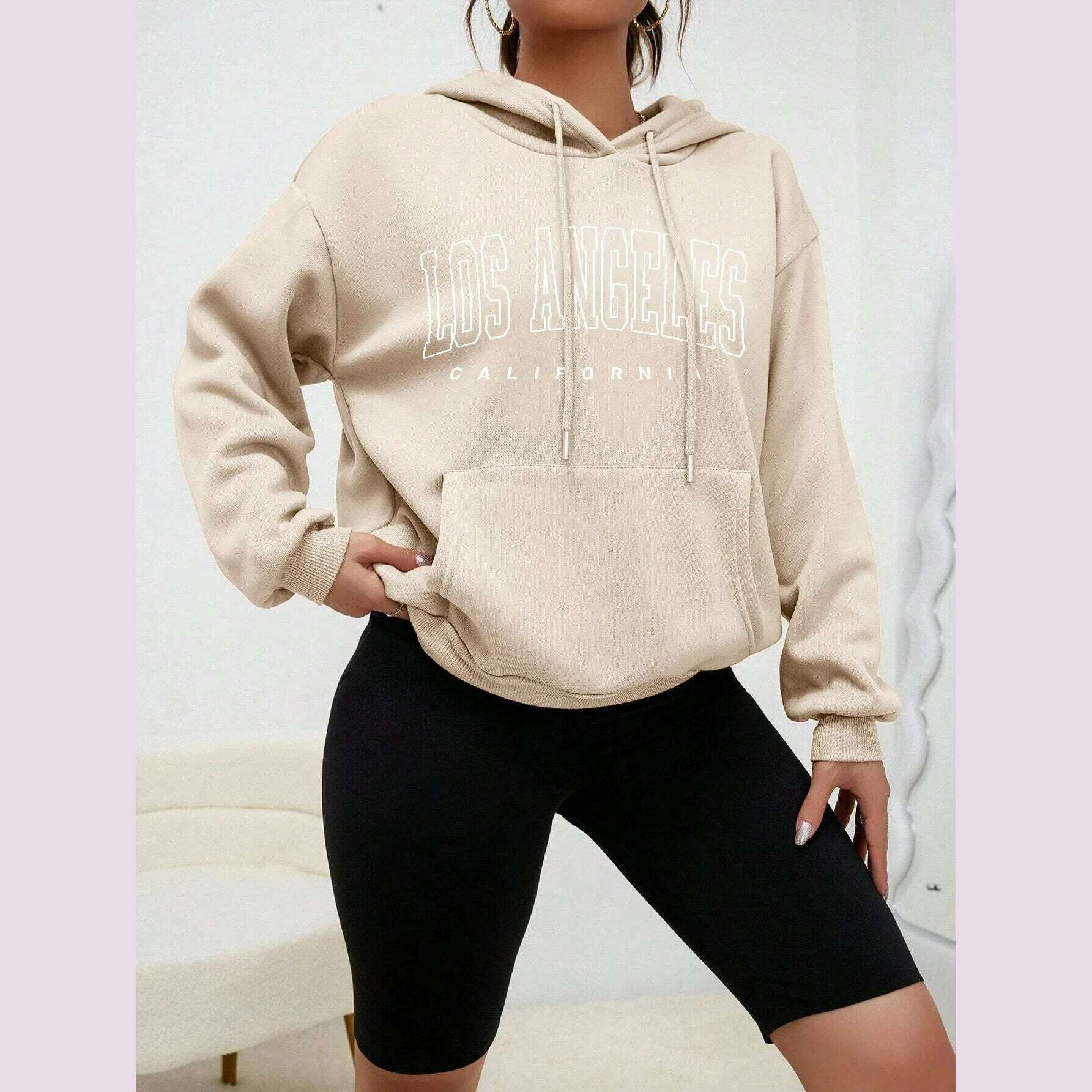 KIMLUD, Los Angeles Art Letter Design Women Streetwear American Style Fashion Sweatshirt Autumn Hip Hop Female Hoodies Casual Fleece Top, TM242-khaki / XXXL, KIMLUD APPAREL - Womens Clothes