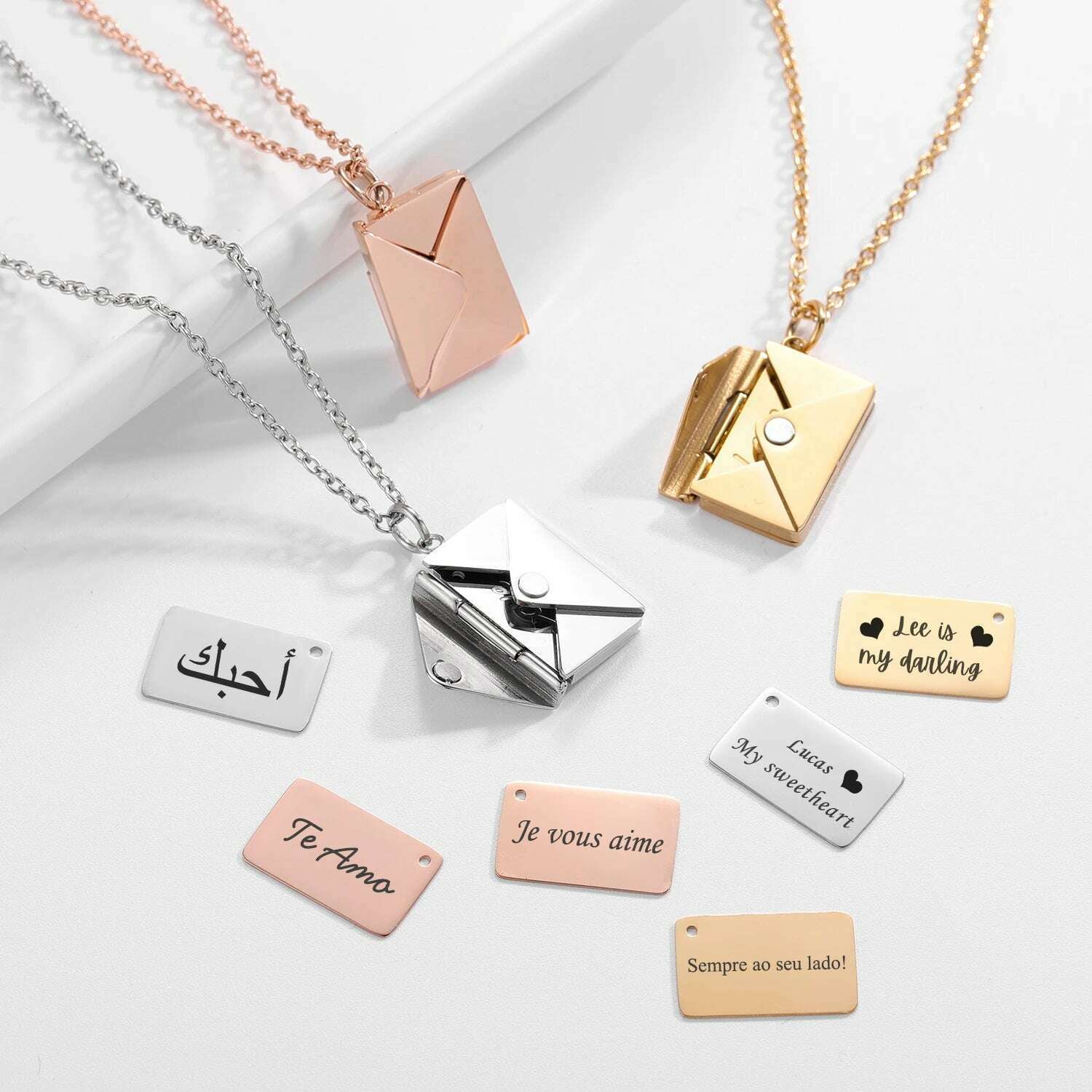 Love Letter Envelope Pendant Necklace Customized Stainless Steel Jewelry Confession Love You for Valentine Day Mother Day Gift - KIMLUD