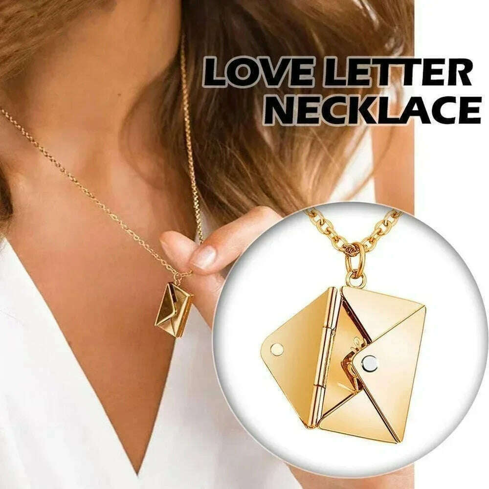 Love Letter Envelope Pendant Necklace Customized Stainless Steel Jewelry Confession Love You for Valentine Day Mother Day Gift - KIMLUD