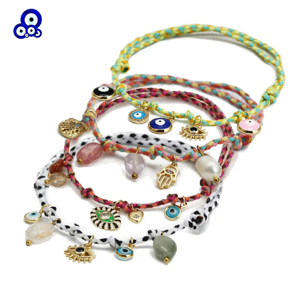 Lucky Eye Colorful Braided Bracelet Adjustable Rope Turkish Evil Eye Charm Tassel Bracelet for Women Girls Men Jewelry BE1010 - KIMLUD