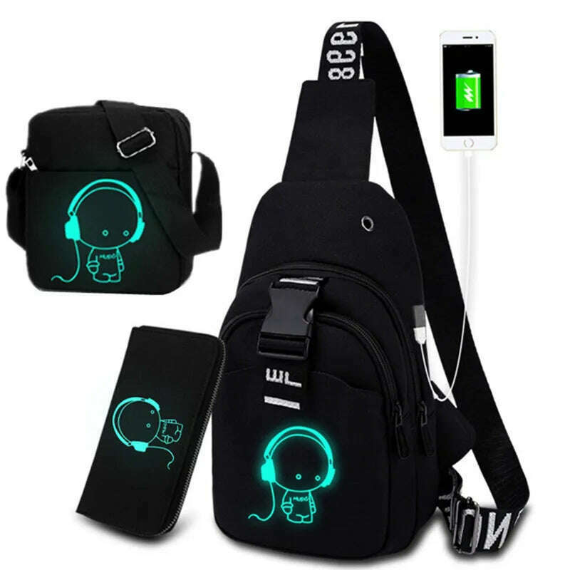 Luminous Chest Bag Multifunction Fashion Men Crossbody Bags USB Charging Chest Pack Short Trip Men 's Shoulder Bag Single - KIMLUD