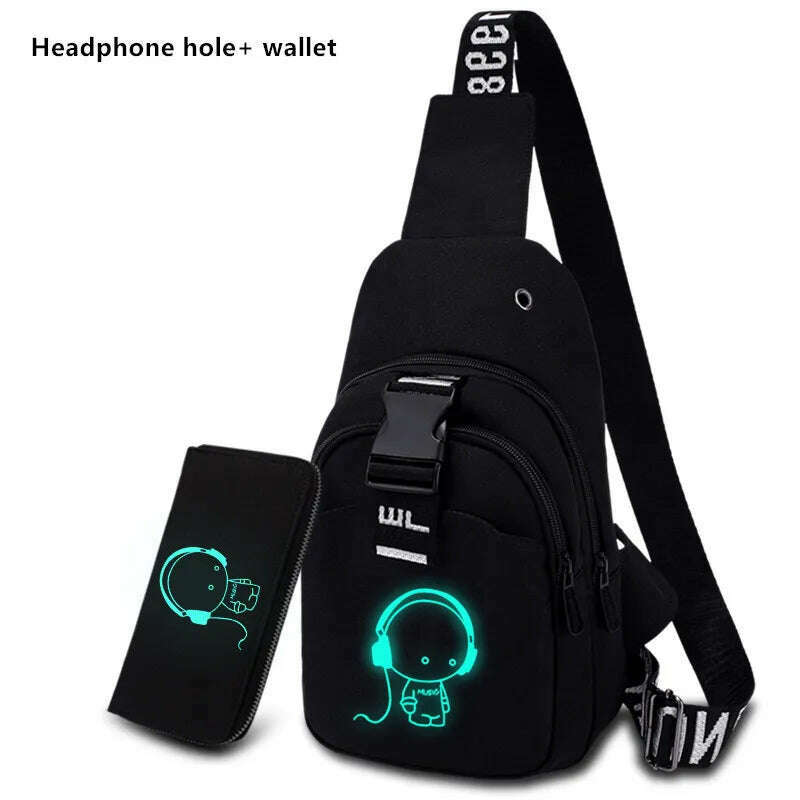 Luminous Chest Bag Multifunction Fashion Men Crossbody Bags USB Charging Chest Pack Short Trip Men 's Shoulder Bag Single - KIMLUD