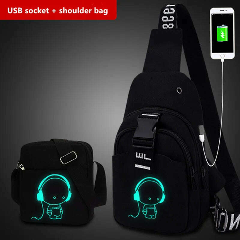 Luminous Chest Bag Multifunction Fashion Men Crossbody Bags USB Charging Chest Pack Short Trip Men 's Shoulder Bag Single - KIMLUD