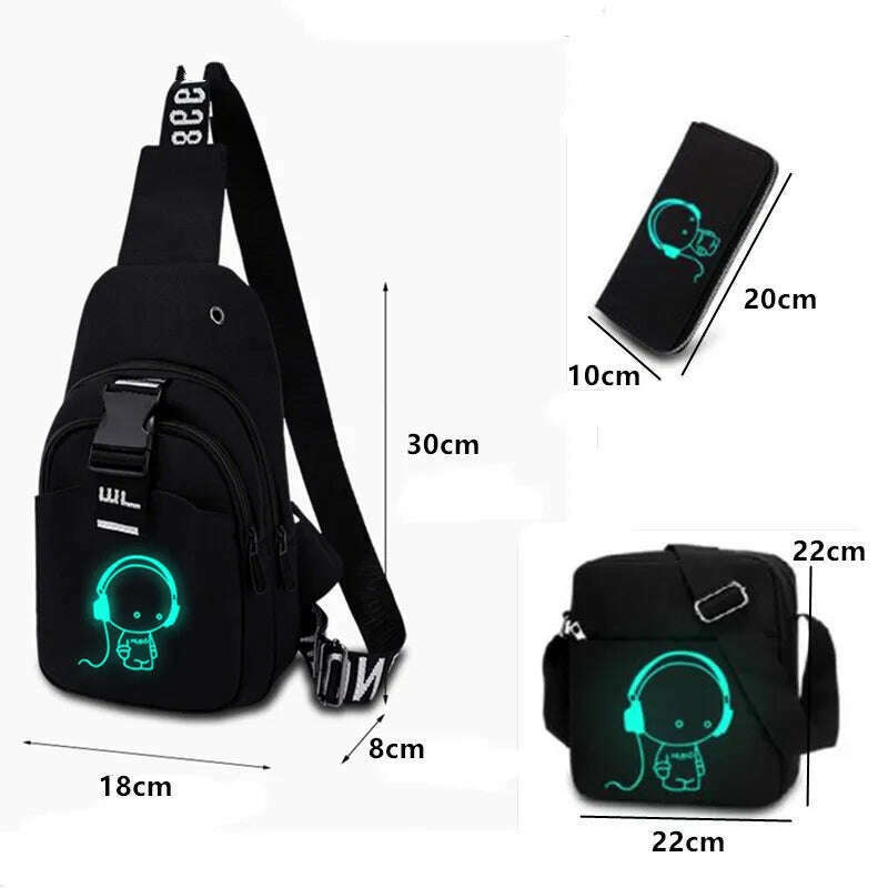 Luminous Chest Bag Multifunction Fashion Men Crossbody Bags USB Charging Chest Pack Short Trip Men 's Shoulder Bag Single - KIMLUD