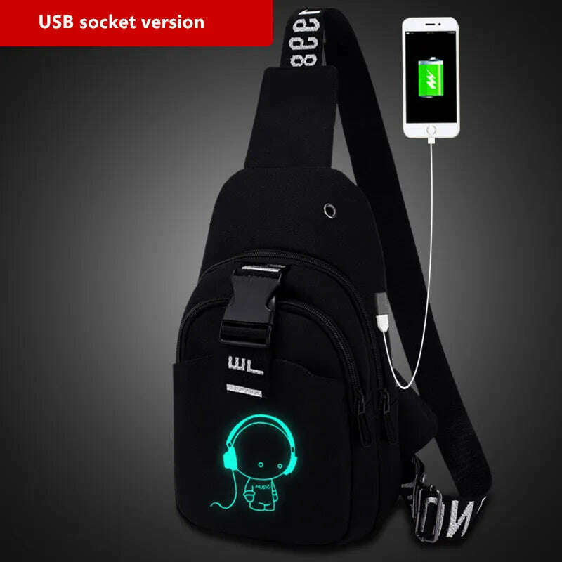 Luminous Chest Bag Multifunction Fashion Men Crossbody Bags USB Charging Chest Pack Short Trip Men 's Shoulder Bag Single - KIMLUD