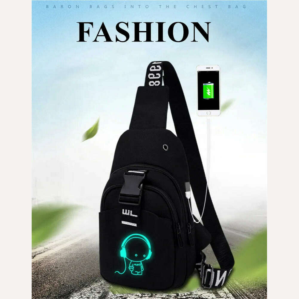 Luminous Chest Bag Multifunction Fashion Men Crossbody Bags USB Charging Chest Pack Short Trip Men 's Shoulder Bag Single - KIMLUD