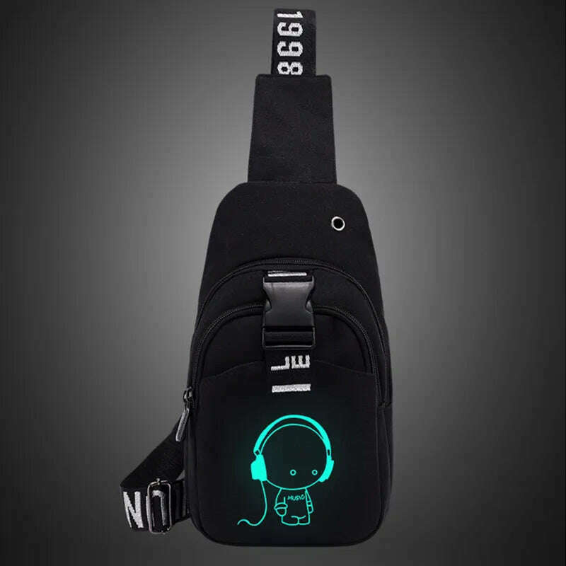 Luminous Chest Bag Multifunction Fashion Men Crossbody Bags USB Charging Chest Pack Short Trip Men 's Shoulder Bag Single - KIMLUD