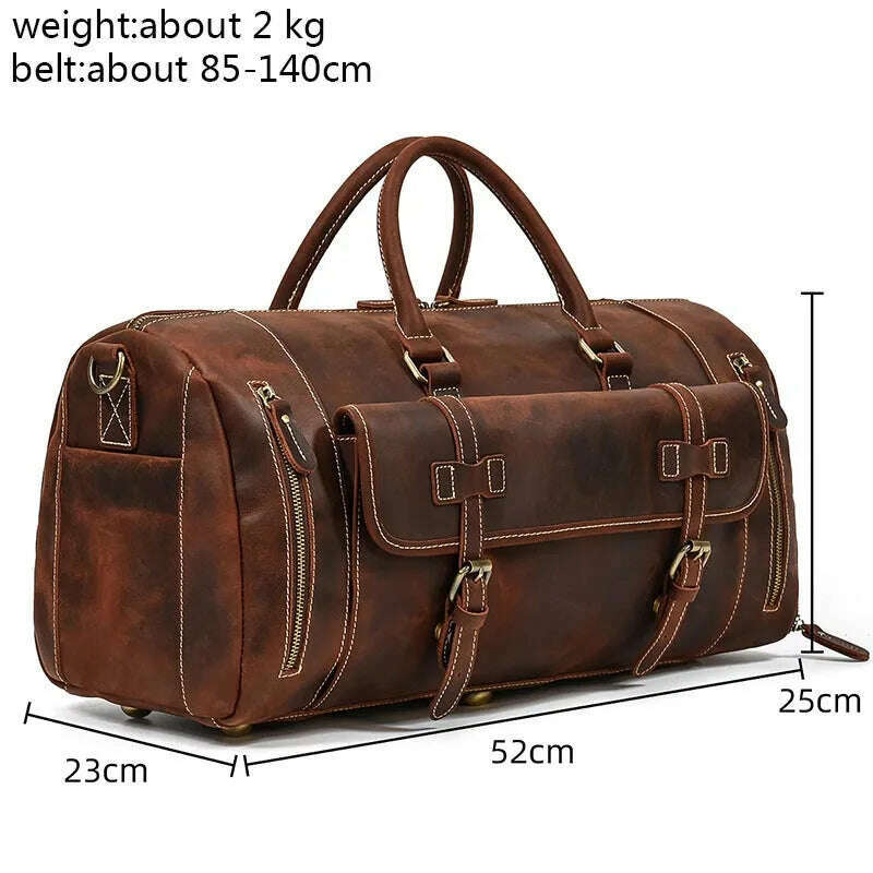 KIMLUD, Luufan Genuine Leather Men's Travel Bag With Shoe Pocket Retro Crazy Horse Leather Big Capacity Luggag Bag Business Trip Handbag, Coffee Brown(52cm) / China, KIMLUD APPAREL - Womens Clothes