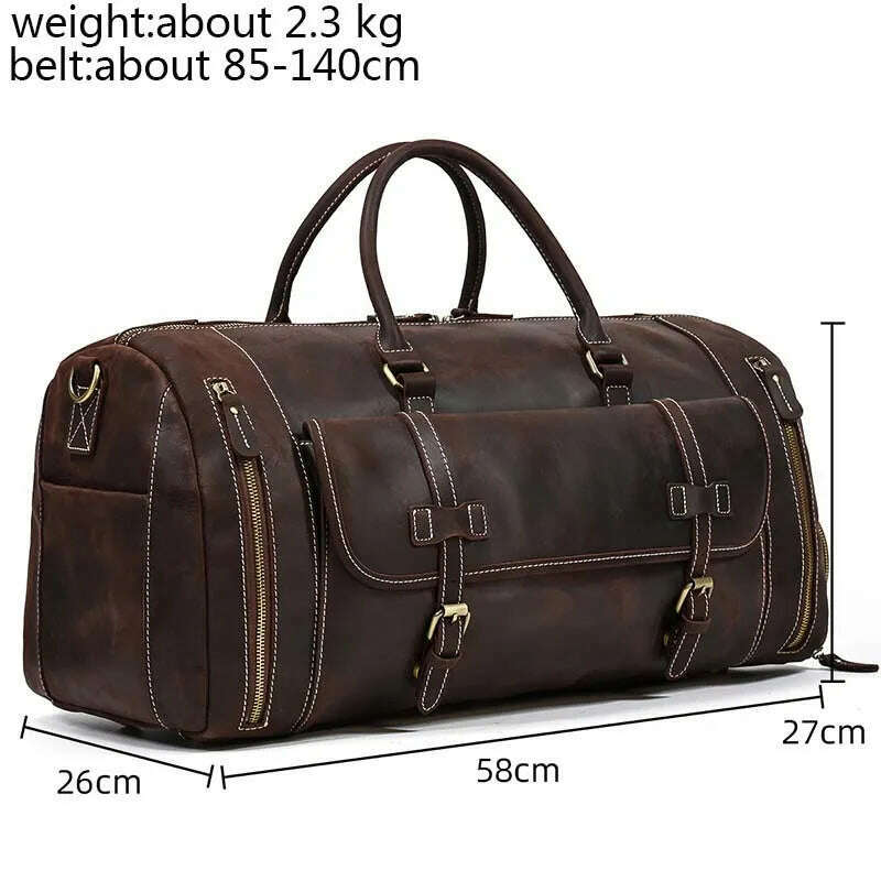 KIMLUD, Luufan Genuine Leather Men's Travel Bag With Shoe Pocket Retro Crazy Horse Leather Big Capacity Luggag Bag Business Trip Handbag, Dark brown(58cm) / China, KIMLUD APPAREL - Womens Clothes