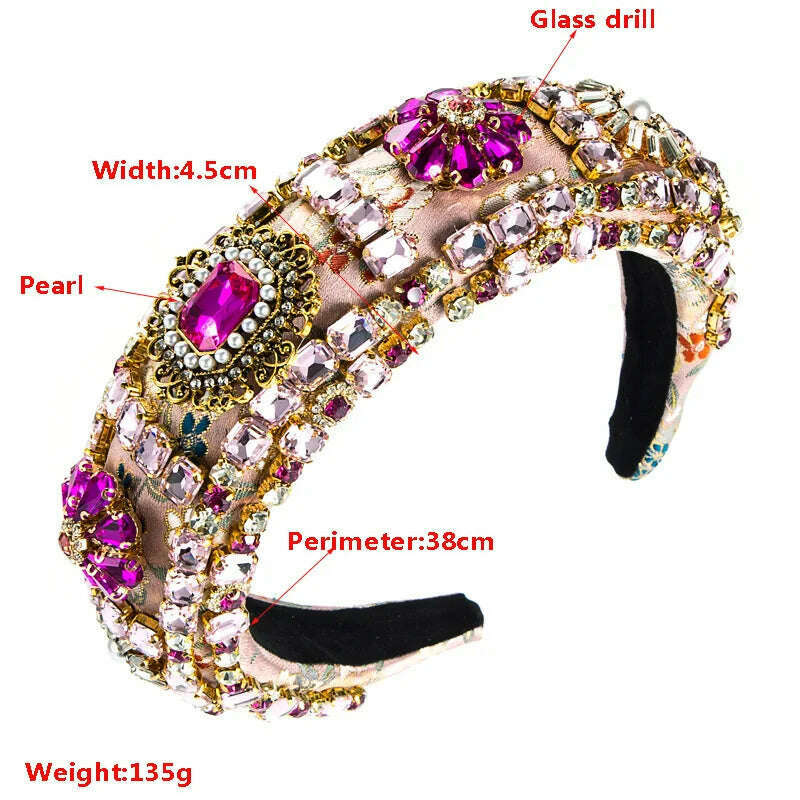 KIMLUD, Luxury Baroque Palace Style Full Rhinestone Headband Hair Accessories Women Thickened Sponge Embroidery Prom Hairband Hair Hoop, KIMLUD Womens Clothes