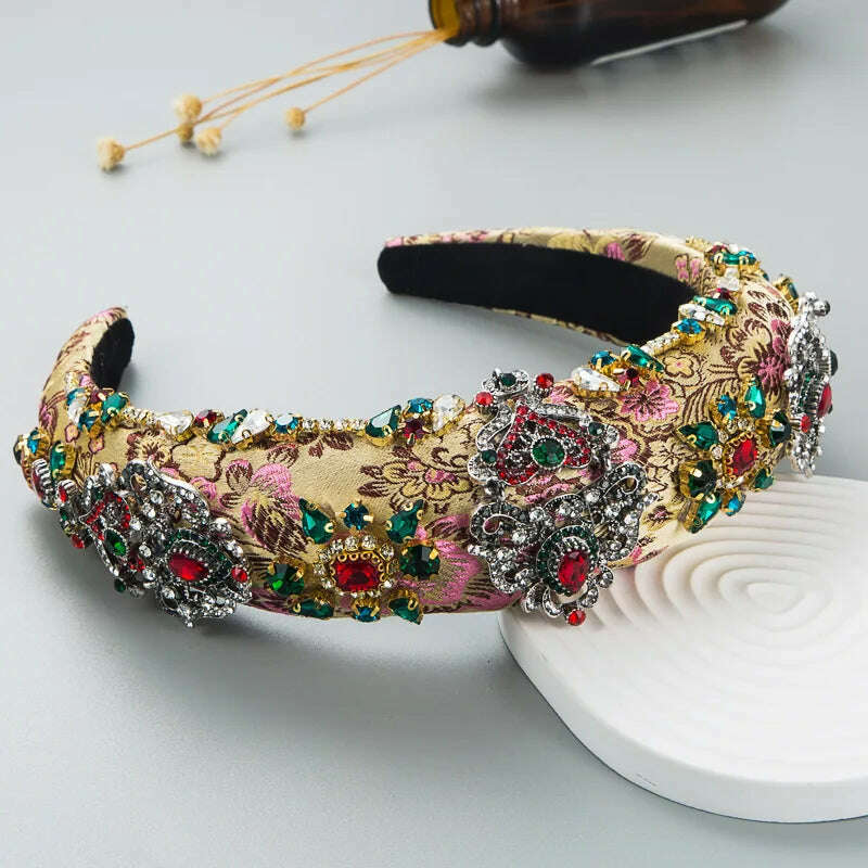 KIMLUD, Luxury Baroque Palace Style Full Rhinestone Headband Hair Accessories Women Thickened Sponge Embroidery Prom Hairband Hair Hoop, E2 champagne, KIMLUD APPAREL - Womens Clothes