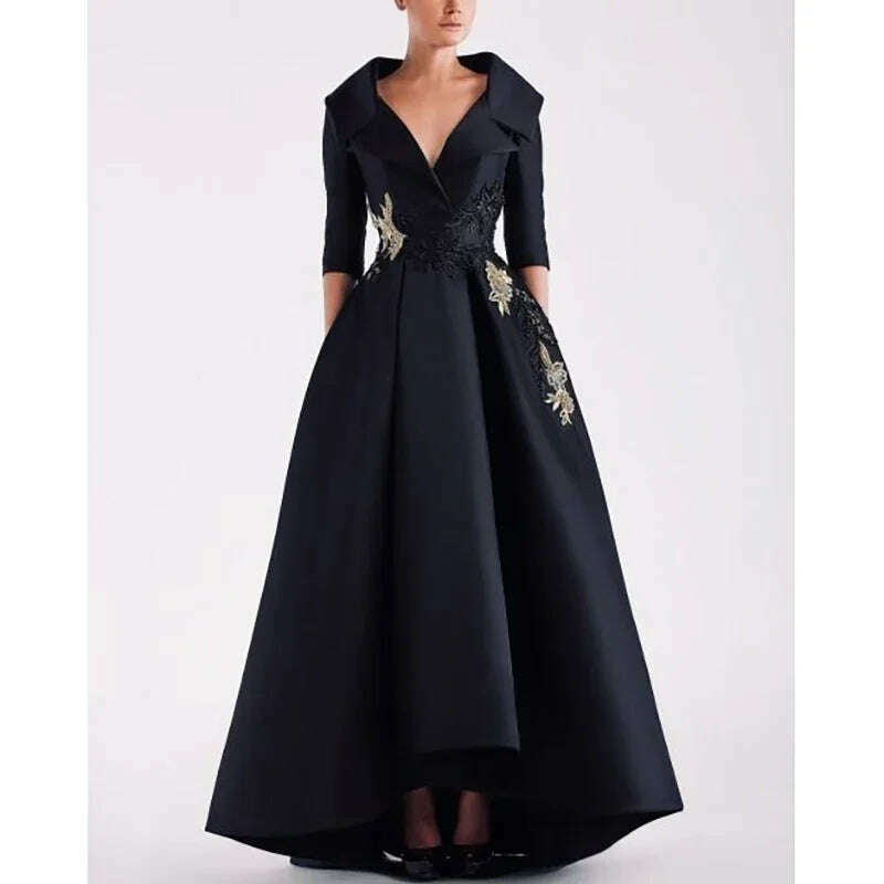 KIMLUD, Luxury Black Evening Dress V-Neck Half Sleeve Appliques Floor Length Satin Pleat Formal Occasion Elegant Women Special Party, Picture color / 6, KIMLUD APPAREL - Womens Clothes