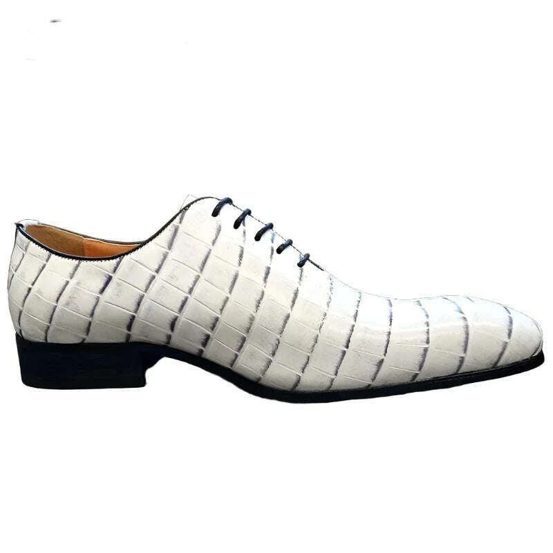 KIMLUD, Luxury Brand Men Oxford Shoes Lace-up White Crocodile Print Casual Dress Man Shoes Wedding Office Leather Shoes For Men, KIMLUD Womens Clothes