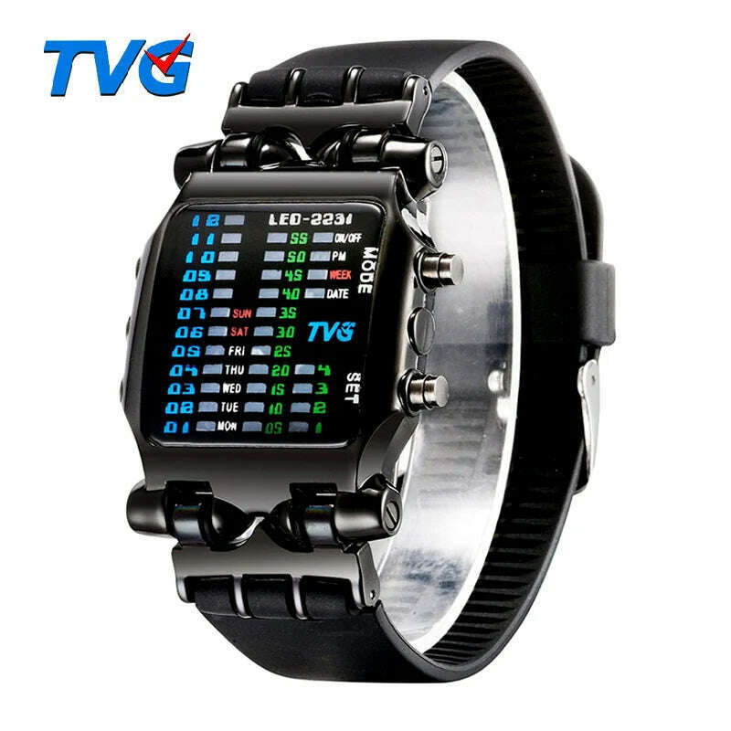 KIMLUD, Luxury Brand TVG Watches Men Fashion Rubber Strap LED Digital Watch Men Waterproof Sports Military Watches Relogios Masculino, Black, KIMLUD APPAREL - Womens Clothes