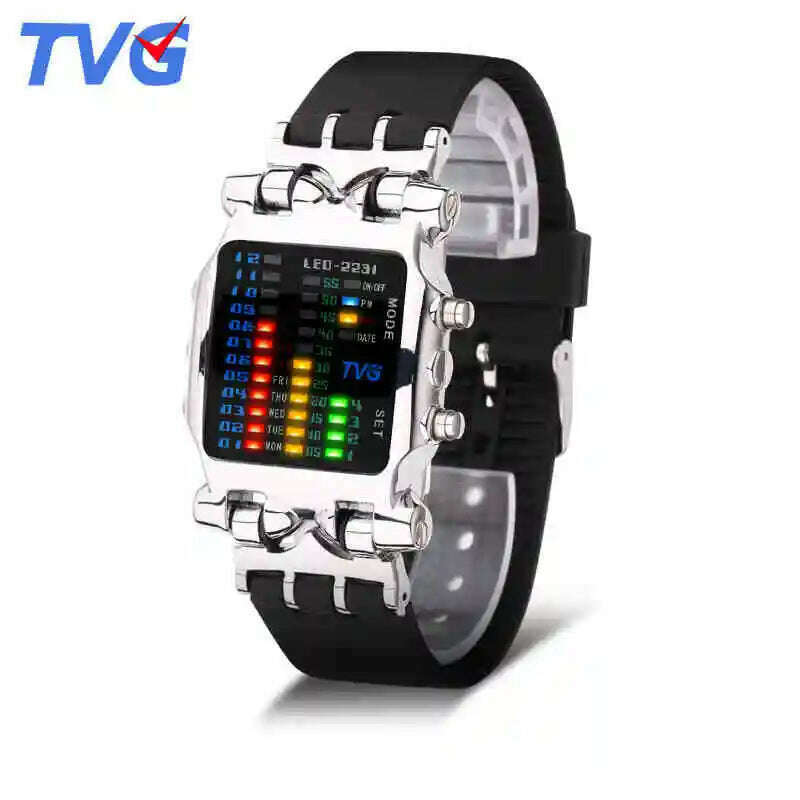 KIMLUD, Luxury Brand TVG Watches Men Fashion Rubber Strap LED Digital Watch Men Waterproof Sports Military Watches Relogios Masculino, White, KIMLUD APPAREL - Womens Clothes