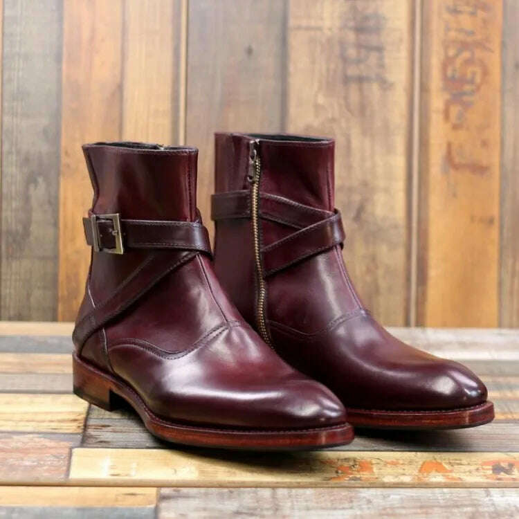 KIMLUD, Luxury Business Men Pointed Toe Cowhide Genuine Leather Work Boots Motorcycle Riding Ankle Boots Safety Shoes Customized 15 Days, wine red / 38, KIMLUD APPAREL - Womens Clothes