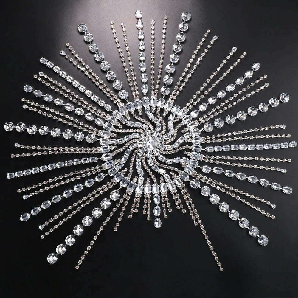 KIMLUD, Luxury Crystal Square Tassel Hair Chain Bridal Headpiece for Women Rave Accessories Rhinestone Geometric Head Chain Hat Jewelry, KIMLUD Womens Clothes