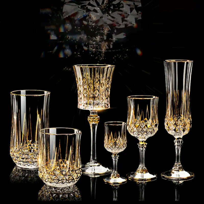 KIMLUD, Luxury Crystal Wine Glasses Gold Foil Crystal Shot Glasses Champagne Glasses Wine Goblet Water Cup for Bar Wedding Party Glass, KIMLUD Womens Clothes