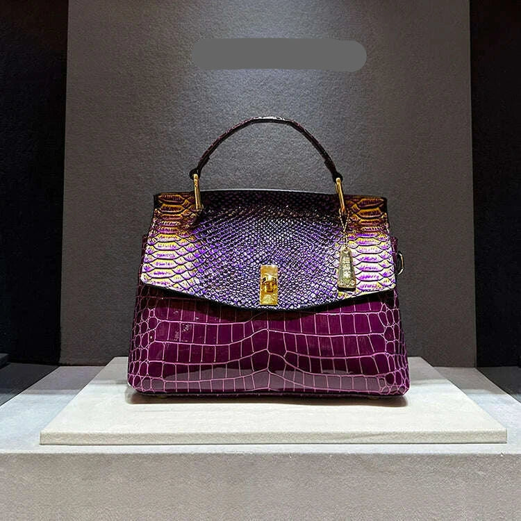 KIMLUD, Luxury Designer Brand New High Quality Leather Handbags for Women Fashion Trend 가방 Crocodile Print Crossbody Bag сумка Hot Sale, Purple / 28x19x10cm, KIMLUD APPAREL - Womens Clothes