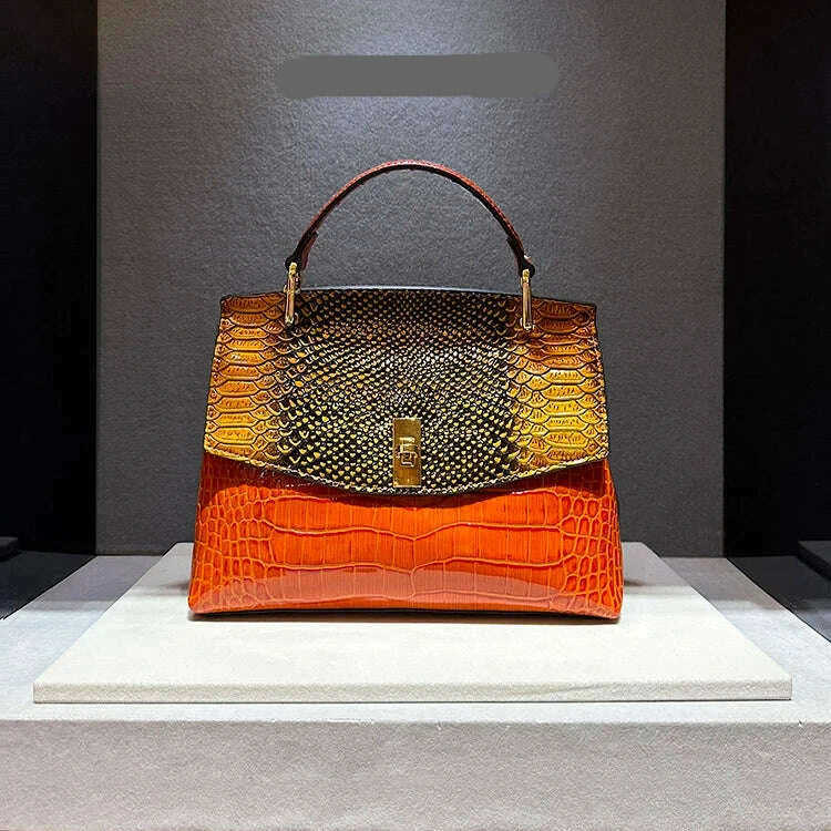 KIMLUD, Luxury Designer Brand New High Quality Leather Handbags for Women Fashion Trend 가방 Crocodile Print Crossbody Bag сумка Hot Sale, Orange / 28x19x10cm, KIMLUD APPAREL - Womens Clothes