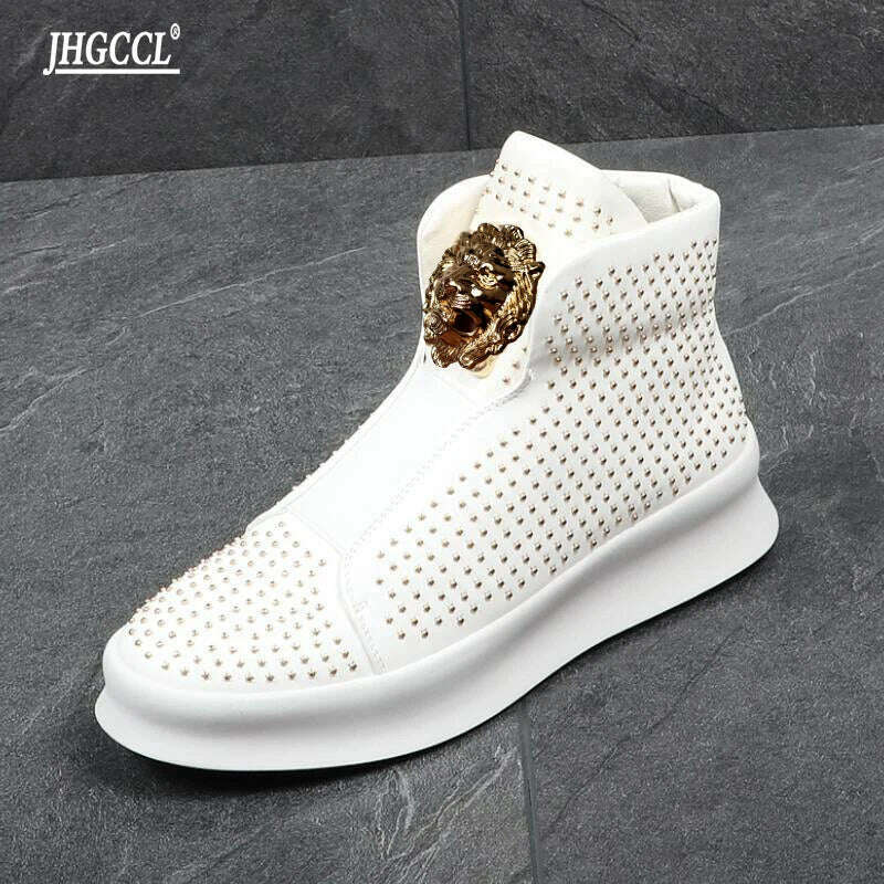 KIMLUD, Luxury Designer Fashion Rivets Trend Men's shoes Flat casual shoes Platform ankle boot sneakers Zapatillas Hombre A5, KIMLUD Womens Clothes