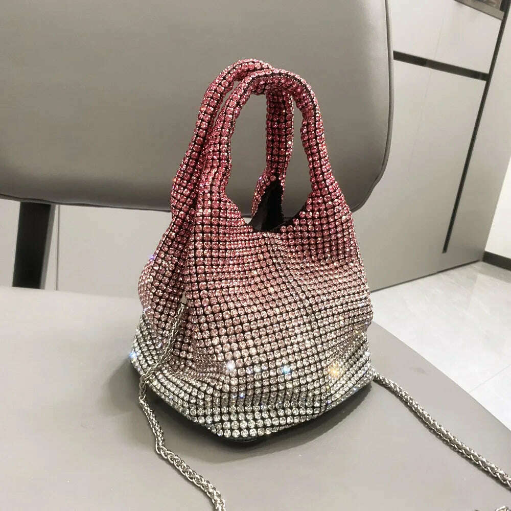 KIMLUD, Luxury Designer hobo shoulder bag Shiny Crystal Clutch purse bucket bag  Handle Rhinestones Evening clutch Bag Purses and handba, Red / (20cm<Max Length<30cm), KIMLUD APPAREL - Womens Clothes