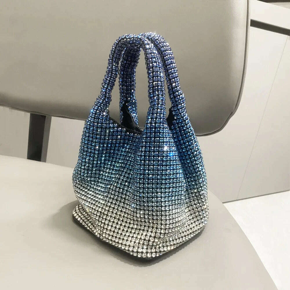 KIMLUD, Luxury Designer hobo shoulder bag Shiny Crystal Clutch purse bucket bag  Handle Rhinestones Evening clutch Bag Purses and handba, Blue / (20cm<Max Length<30cm), KIMLUD APPAREL - Womens Clothes