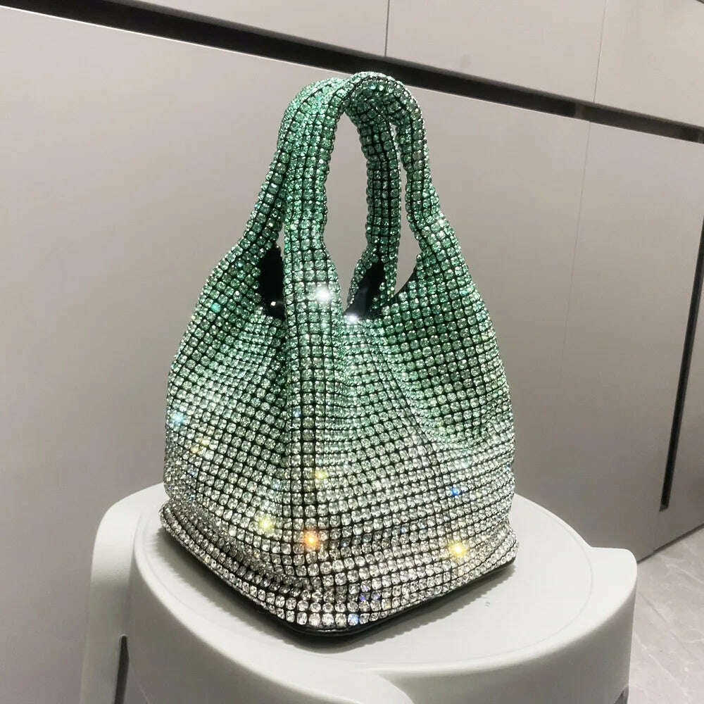 KIMLUD, Luxury Designer hobo shoulder bag Shiny Crystal Clutch purse bucket bag  Handle Rhinestones Evening clutch Bag Purses and handba, Army Green / (20cm<Max Length<30cm), KIMLUD APPAREL - Womens Clothes