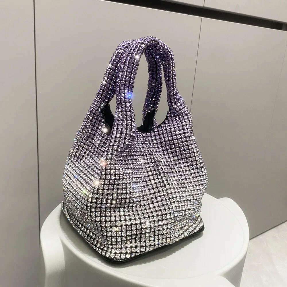 KIMLUD, Luxury Designer hobo shoulder bag Shiny Crystal Clutch purse bucket bag  Handle Rhinestones Evening clutch Bag Purses and handba, Lavender / (20cm<Max Length<30cm), KIMLUD APPAREL - Womens Clothes