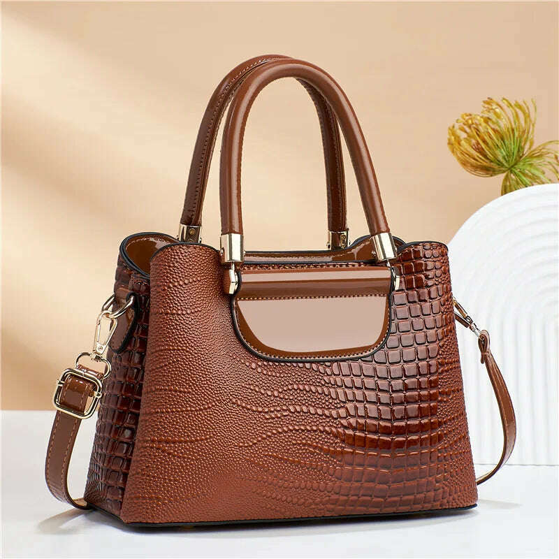 KIMLUD, Luxury Fashion Commuting Single-Shoulder Crossbody Bag Crocodile Pattern Leather Women's Handbags Retro Casual Storage Satchel, KIMLUD Womens Clothes