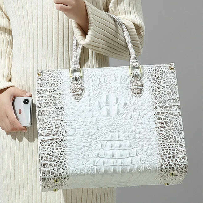 KIMLUD, Luxury Fashion Crocodile Leather Women's Handbags Shoulder Tote Bag Large Capacity Designer Portable Ladies Top Handle Bags, Style 1 White, KIMLUD APPAREL - Womens Clothes