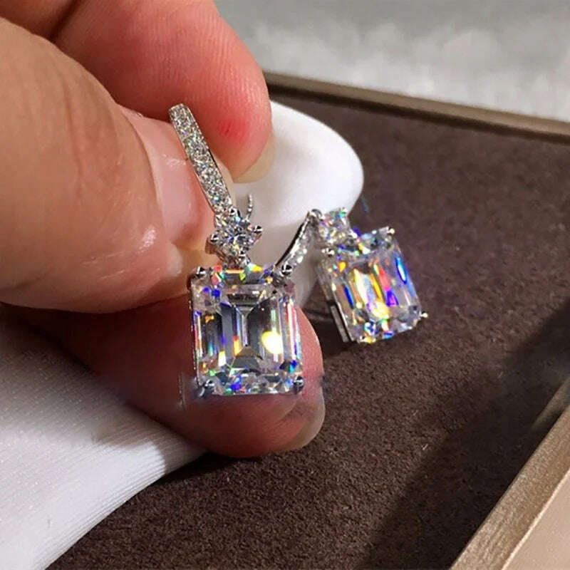 Luxury Fashion Silver Color Inlaid Zircon Stones Drop Earrings for Women Wedding Bridal Engagement Earring Jewelry Gift - KIMLUD