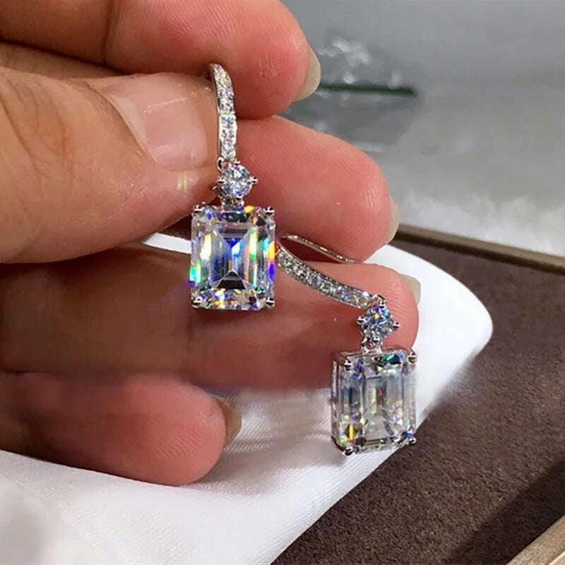 Luxury Fashion Silver Color Inlaid Zircon Stones Drop Earrings for Women Wedding Bridal Engagement Earring Jewelry Gift - KIMLUD